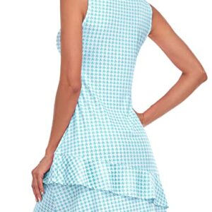 Viracy Tennis Dress for Women Golf Outfits Sleeveless Stand Collar Short Dresses with Pockets Zip Up Moisture Wicking for Workout Athletic Blue Houndstooth-M