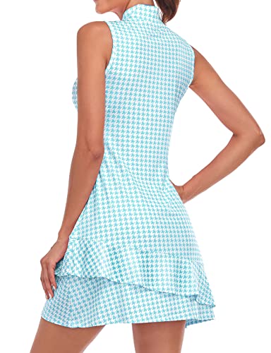 Viracy Tennis Dress for Women Golf Outfits Sleeveless Stand Collar Short Dresses with Pockets Zip Up Moisture Wicking for Workout Athletic Blue Houndstooth-M