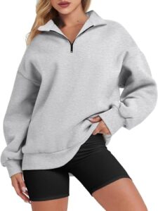 athmile womens oversized half zip pullover long sleeve sweatshirt quarter zip hoodie sweater teen girls fall y2k clothes grey