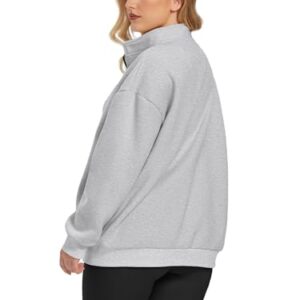 ATHMILE Womens Oversized Half Zip Pullover Long Sleeve Sweatshirt Quarter Zip Hoodie Sweater Teen Girls Fall Y2K Clothes Grey