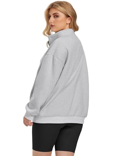 ATHMILE Womens Oversized Half Zip Pullover Long Sleeve Sweatshirt Quarter Zip Hoodie Sweater Teen Girls Fall Y2K Clothes Grey