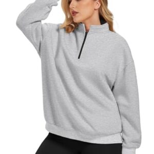 ATHMILE Womens Oversized Half Zip Pullover Long Sleeve Sweatshirt Quarter Zip Hoodie Sweater Teen Girls Fall Y2K Clothes Grey