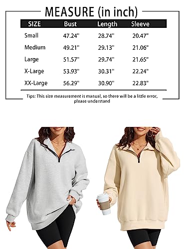 ATHMILE Womens Oversized Half Zip Pullover Long Sleeve Sweatshirt Quarter Zip Hoodie Sweater Teen Girls Fall Y2K Clothes Grey