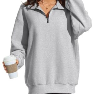 ATHMILE Womens Oversized Half Zip Pullover Long Sleeve Sweatshirt Quarter Zip Hoodie Sweater Teen Girls Fall Y2K Clothes Grey