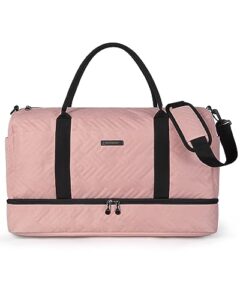 travel duffle bag, bagsmart 45l large carry on bag weekender overnight bag for men women with shoes compartment & wet pocket, pink