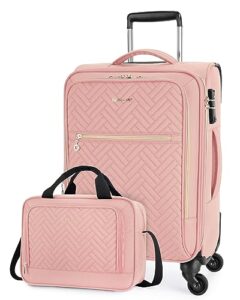 bagsmart carry on luggage 20 inch, expandable suitcase, 2 piece luggage sets luggage airline approved rolling softside lightweight suitcases with front pocket for women men, carry-on pink