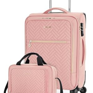 BAGSMART Carry On Luggage 20 Inch, Expandable Suitcase, 2 Piece Luggage Sets Luggage Airline Approved Rolling Softside Lightweight Suitcases with Front Pocket for Women Men, Carry-On Pink