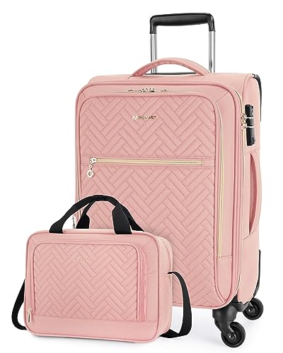 BAGSMART Carry On Luggage 20 Inch, Expandable Suitcase, 2 Piece Luggage Sets Luggage Airline Approved Rolling Softside Lightweight Suitcases with Front Pocket for Women Men, Carry-On Pink