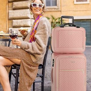 BAGSMART Carry On Luggage 20 Inch, Expandable Suitcase, 2 Piece Luggage Sets Luggage Airline Approved Rolling Softside Lightweight Suitcases with Front Pocket for Women Men, Carry-On Pink