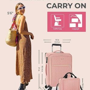 BAGSMART Carry On Luggage 20 Inch, Expandable Suitcase, 2 Piece Luggage Sets Luggage Airline Approved Rolling Softside Lightweight Suitcases with Front Pocket for Women Men, Carry-On Pink