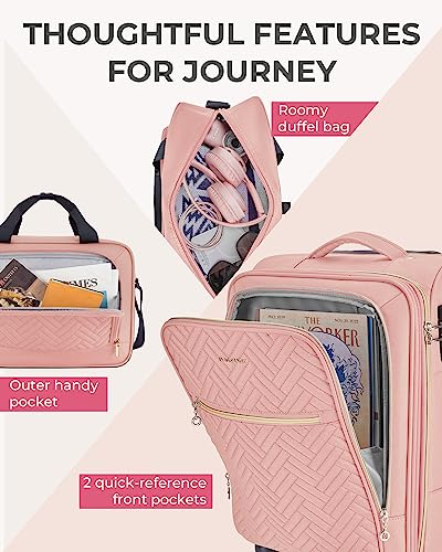 BAGSMART Carry On Luggage 20 Inch, Expandable Suitcase, 2 Piece Luggage Sets Luggage Airline Approved Rolling Softside Lightweight Suitcases with Front Pocket for Women Men, Carry-On Pink