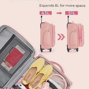 BAGSMART Carry On Luggage 20 Inch, Expandable Suitcase, 2 Piece Luggage Sets Luggage Airline Approved Rolling Softside Lightweight Suitcases with Front Pocket for Women Men, Carry-On Pink