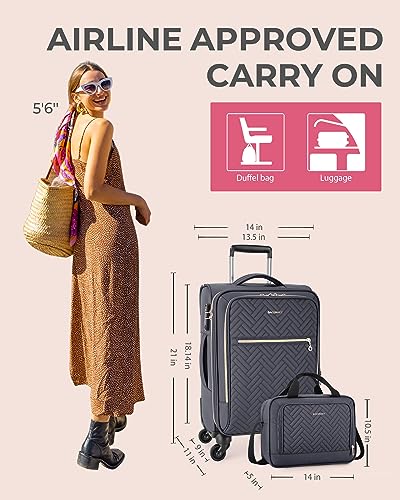 BAGSMART Carry On Luggage 20 Inch, Expandable Suitcase, 2 Piece Luggage Sets Luggage Airline Approved Rolling Softside Lightweight Suitcases with Front Pocket for Women Men, Carry-On Grey