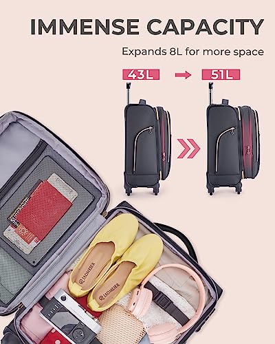 BAGSMART Carry On Luggage 20 Inch, Expandable Suitcase, 2 Piece Luggage Sets Luggage Airline Approved Rolling Softside Lightweight Suitcases with Front Pocket for Women Men, Carry-On Grey