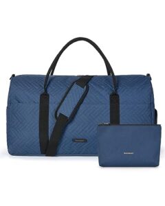 travel duffle bag, bagsmart 50l large carry on bag weekender overnight bag for men women with cosmetic bag & shoes compartment, navy blue