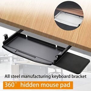 Keyboard Tray Under Desk Slide All Steel with 360 Rotating Mouse Platform, Sturdy & Easy Gliding, 19in Pull Out Keyboard Holder for Desktop, Ergonomic, Black / Gray ( Color : Black+mouse board , Size