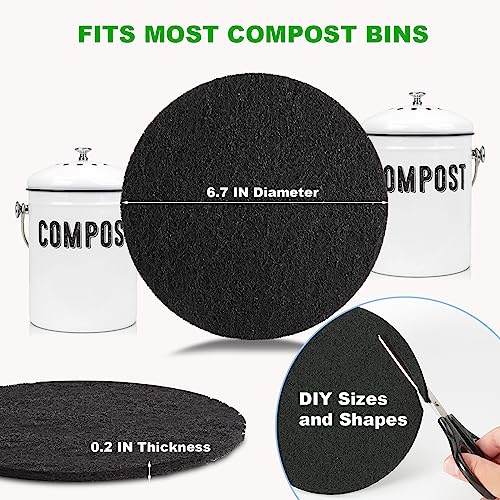 Charcoal Filters for Kitchen Compost Bin, 10 Pack Compost Filters for Countertop Bin Pail Replacement, Activated Charcoal Home Bucket Refill Sets, Round 6.7 Inch