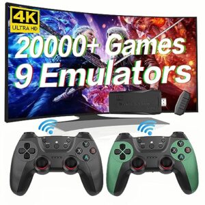 wireless retro game console, plug & play video tv game stick with 20000+ games built-in, 9 emulators, 4k hdmi nostalgia stick game for tv, dual 2.4g wireless controllers, 64g