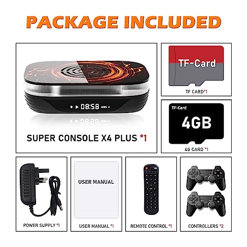 Bearway Super Console X4 Plus Retro Game Console 60,000+ Games Video Game Console Compatible with Most Emulators Android 11/EmuE 4.6/CoreE 3 System in1 /S905x4 Chips (256G)