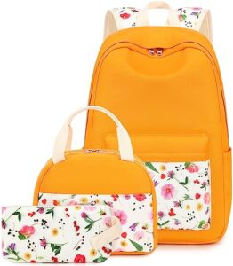 camtop school backpacks for teen girls lightweight elementary middle school backpack 3 in 1 bookbags set(yellow-flower)