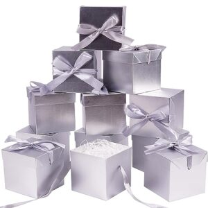 elephant-package 12pack small gift boxes with lids, silver gift boxes with ribbon for wedding, birthday, christmas, present packing, party favor, candle boxes, treat boxes.