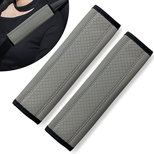 Car Seat Belt Cover, Soft Shoulder Protection Cover for Cars, Comfortable Driving Protection Cover for Cars, Leather Embossed Seat Belt Pad, Universal Suitable for Cars, Trucks, Suvs (Gray)