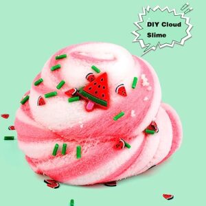 Cloud Slime for Girls Boys,with Red Watermelon Slime Charms,Super Soft and Non Sticky Slime,Scented Slime Party Favors,Stress Relief Toy for Kids Education,Birthday Gift(8 OZ 200ML)