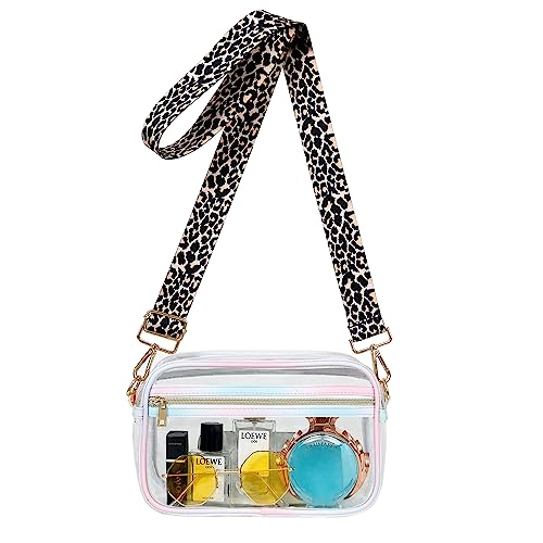 Clear Crossbody Bag stadium approved,Clear Bag for Women men Transparent bag for Concerts Sports for Concerts Sports（Gradual1++Leopard Print Shoulder Strap）