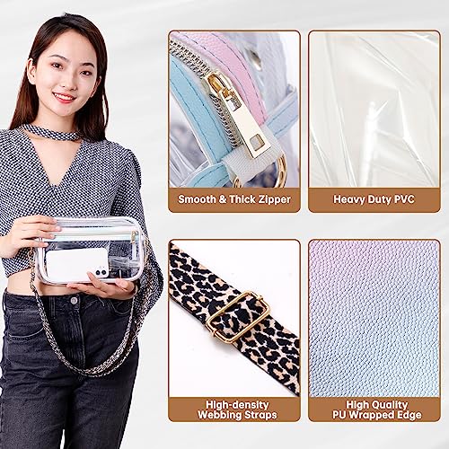 Clear Crossbody Bag stadium approved,Clear Bag for Women men Transparent bag for Concerts Sports for Concerts Sports（Gradual1++Leopard Print Shoulder Strap）