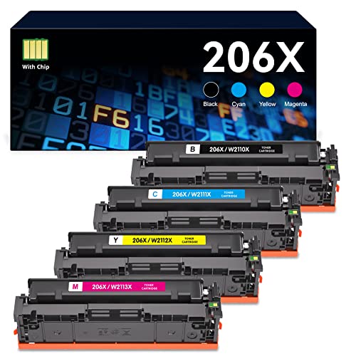 206X Toner Cartridges 4 Pack High Yield (with Chip) Replacement for HP 206X 206A W2110X W2110A Compatible with HP Color Pro MFP M283fdw M283cdw M283 Pro M255dw M255 Printer (Black Cyan Yellow Magenta)