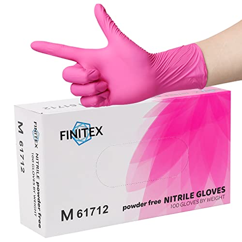 FINITEX Pink Nitrile Disposable Latex Free Gloves - 3.5mil 100PCS/Box 9inch Long Latex Free Gloves Guantes de Nitrilo Cleaning Medical Exam Food Cooking Gloves (100, Medium)