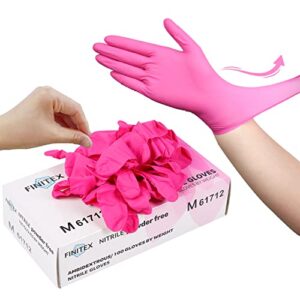 finitex pink nitrile disposable latex free gloves - 3.5mil 100pcs/box 9inch long latex free gloves guantes de nitrilo cleaning medical exam food cooking gloves (100, medium)