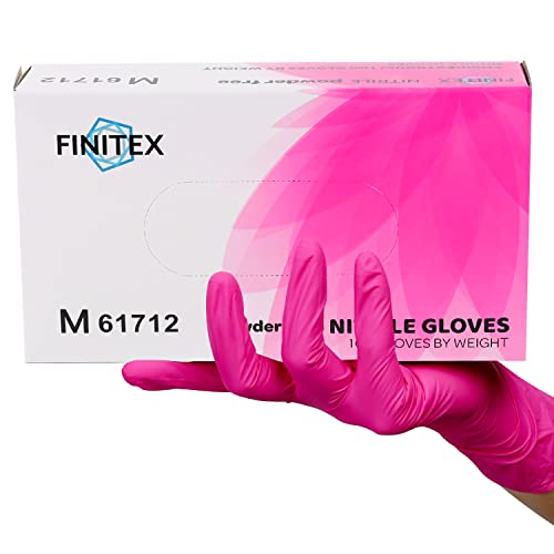 FINITEX Pink Nitrile Disposable Latex Free Gloves - 3.5mil 100PCS/Box 9inch Long Latex Free Gloves Guantes de Nitrilo Cleaning Medical Exam Food Cooking Gloves (100, Medium)