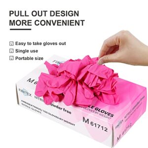 FINITEX Pink Nitrile Disposable Latex Free Gloves - 3.5mil 100PCS/Box 9inch Long Latex Free Gloves Guantes de Nitrilo Cleaning Medical Exam Food Cooking Gloves (100, Medium)