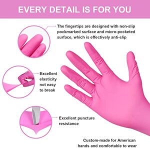 FINITEX Pink Nitrile Disposable Latex Free Gloves - 3.5mil 100PCS/Box 9inch Long Latex Free Gloves Guantes de Nitrilo Cleaning Medical Exam Food Cooking Gloves (100, Medium)