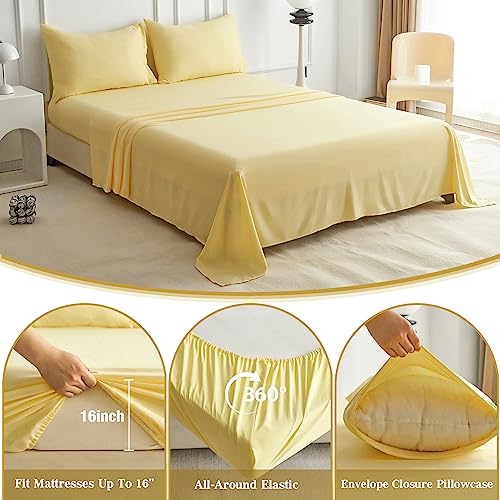 Lightweight Breathable King Sheet Set - Luxury Hotel Bed Sheets for King Size Bed, 15 Inch Extra Deep Pocket Cooling Microfiber Sheets, Soft Silky Wrinkle Free Oeko-Tex Sheets 4 Piece