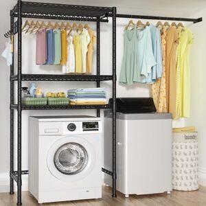 ulif laundry room organizers and storage system, heavy-duty mounted on the wall garment rack with adjustable shelves and expandable hanger rod for bedroom and laundry room 13.4”d x (4.9 - 6.3 ft.)w x 79.3”h