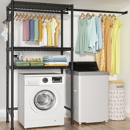 Ulif Laundry Room Organizers and Storage System, Heavy-Duty Mounted on the Wall Garment Rack with Adjustable Shelves and Expandable Hanger Rod for Bedroom and Laundry Room 13.4”D x (4.9 - 6.3 ft.)W x 79.3”H