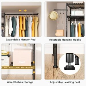 Ulif Laundry Room Organizers and Storage System, Heavy-Duty Mounted on the Wall Garment Rack with Adjustable Shelves and Expandable Hanger Rod for Bedroom and Laundry Room 13.4”D x (4.9 - 6.3 ft.)W x 79.3”H