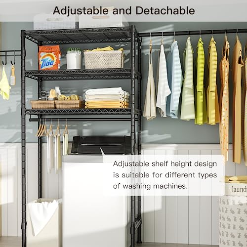 Ulif Laundry Room Organizers and Storage System, Heavy-Duty Mounted on the Wall Garment Rack with Adjustable Shelves and Expandable Hanger Rod for Bedroom and Laundry Room 13.4”D x (4.9 - 6.3 ft.)W x 79.3”H