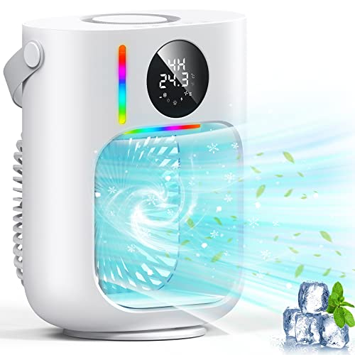 Portable Air Conditioners Fan, Skarif 900ml Evaporative Mini Air Conditioner with 7 Colors Light,3 Speeds Personal Air Conditioner,Personal Air Cooler with Humidifier for Room Bedroom Office (White)