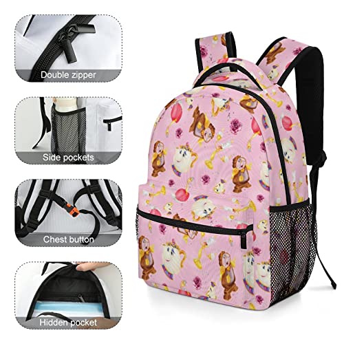 1itt1eHub Laptop Backpack Cartoon Boys Girls 17 Inch Large Capacity Bookbag Durable Daypack Bookbags Lightweight Portable Travel Bag for School College Outdoor Sports Pink