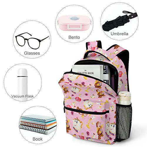 1itt1eHub Laptop Backpack Cartoon Boys Girls 17 Inch Large Capacity Bookbag Durable Daypack Bookbags Lightweight Portable Travel Bag for School College Outdoor Sports Pink