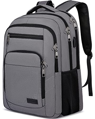 School Backpack, Large Backpack for Teen Boys, Business Slim Durable Laptop Backpack with USB Charging Port, 15.6 Inch Water Resistant High School Bookbag, College Computer Bag for Men Women, Grey