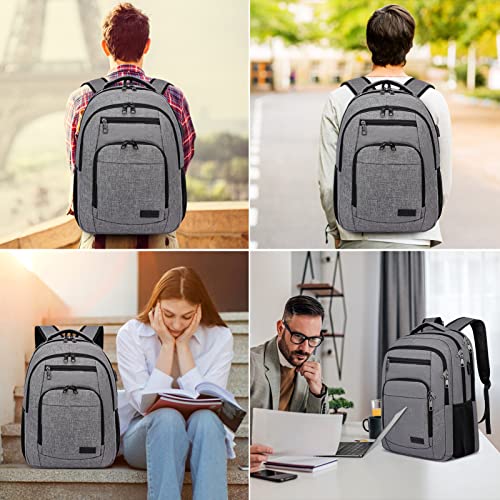 School Backpack, Large Backpack for Teen Boys, Business Slim Durable Laptop Backpack with USB Charging Port, 15.6 Inch Water Resistant High School Bookbag, College Computer Bag for Men Women, Grey