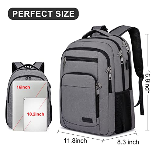 School Backpack, Large Backpack for Teen Boys, Business Slim Durable Laptop Backpack with USB Charging Port, 15.6 Inch Water Resistant High School Bookbag, College Computer Bag for Men Women, Grey
