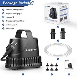 Aoumcom 200GPH Submersible Water Pump, 10W Water Fountain Pump, Aquarium Pump, 750L/H Water Pump with 7ft Power Cord for Garden Fountain, Water Table, Waterfall, Fish Tank, Pond, Hydroponics