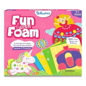 skillmatics art activity - fun with foam unicorns & princesses, no mess sticker art for kids, craft kits, diy activity, gifts for boys & girls ages 3, 4, 5, 6, 7, stocking stuffers, travel toys
