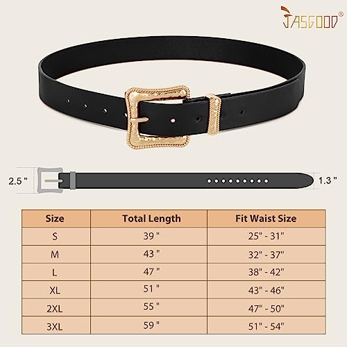 JASGOOD Plus Size Women's Leather Belt for Jeans Pants, Fashion Ladies Waist Belt with Gold Buckle