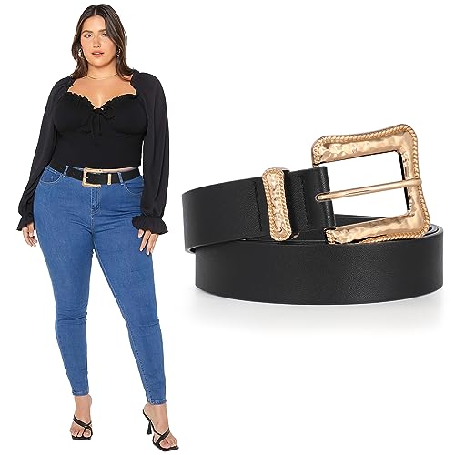 JASGOOD Plus Size Women's Leather Belt for Jeans Pants, Fashion Ladies Waist Belt with Gold Buckle